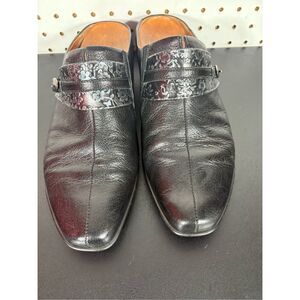 Think! Black Leather Mules Slides Shoes Size 9